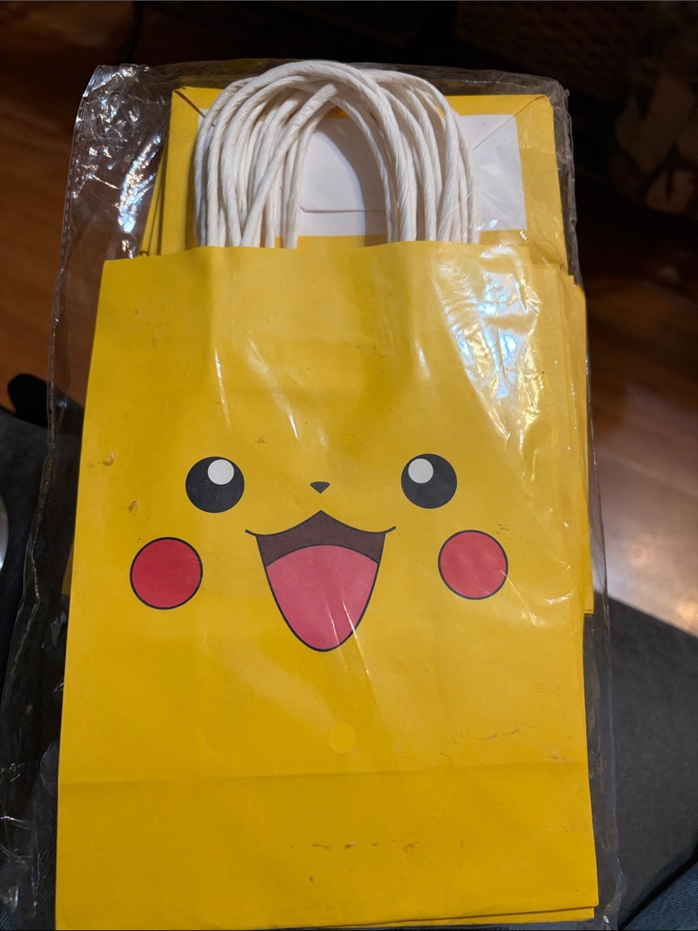 Yellow Pikachu-Style Party Gift Bags with White Handles
